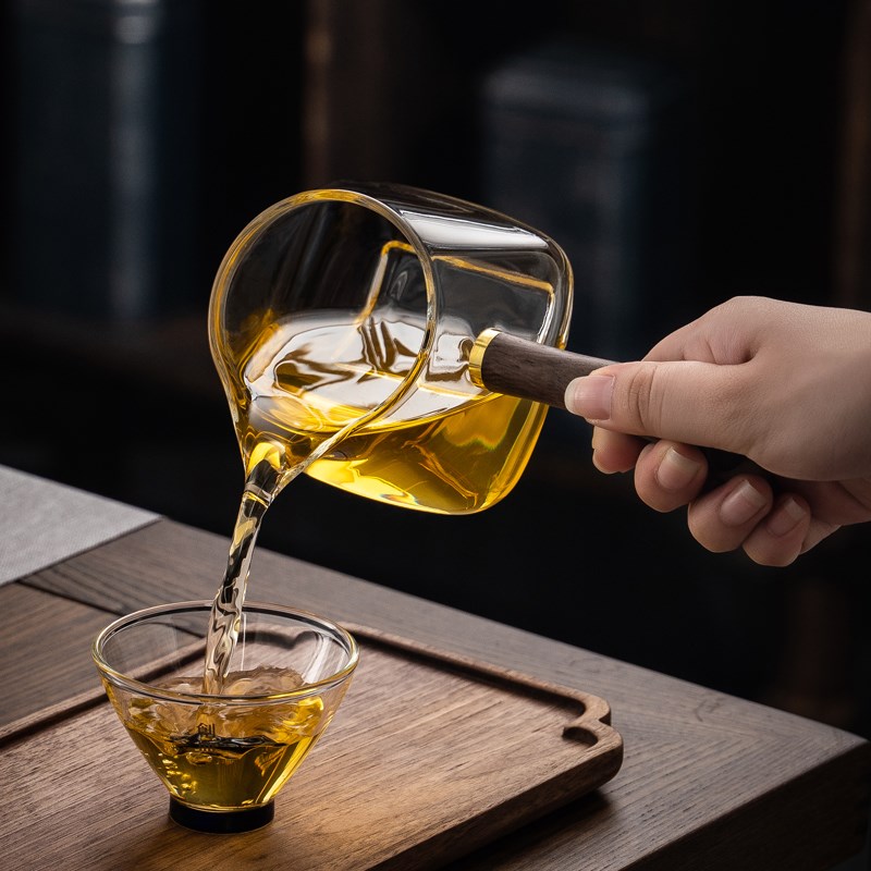 加厚耐高温侧把玻璃公道杯带茶漏一体茶海分茶器高档高级茶具配件