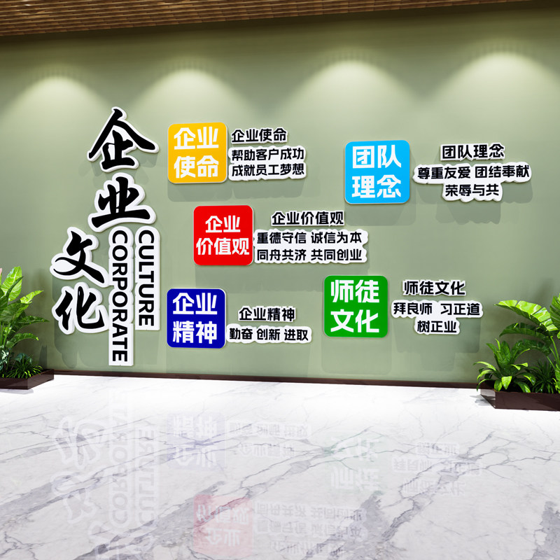公司企业文化墙前台大厅形象背景办公室墙面装饰励志标语会议贴画