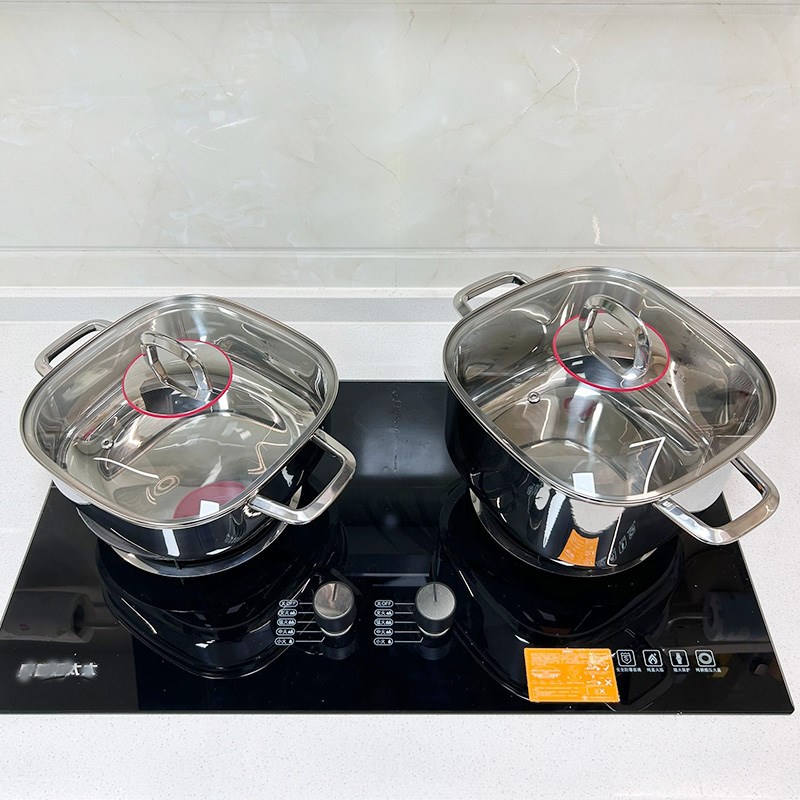 方形罕见18/10不锈钢加厚汤锅家用双耳炖煮锅煲汤火锅3L5./6L