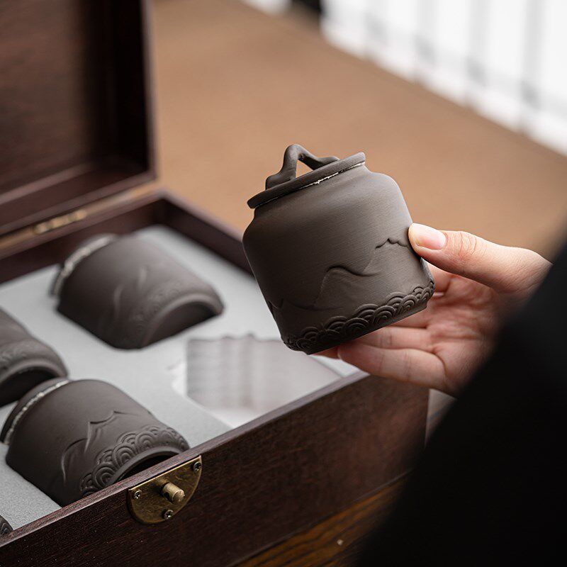 高档复古茶叶礼盒空盒紫砂六小罐碎银子正山小种金骏眉包装盒定制