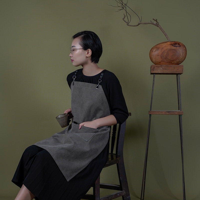 鹿造可拆卸咖啡师围g定制l餐裙o奶茶o厅烘培美甲发型师帆布工作服