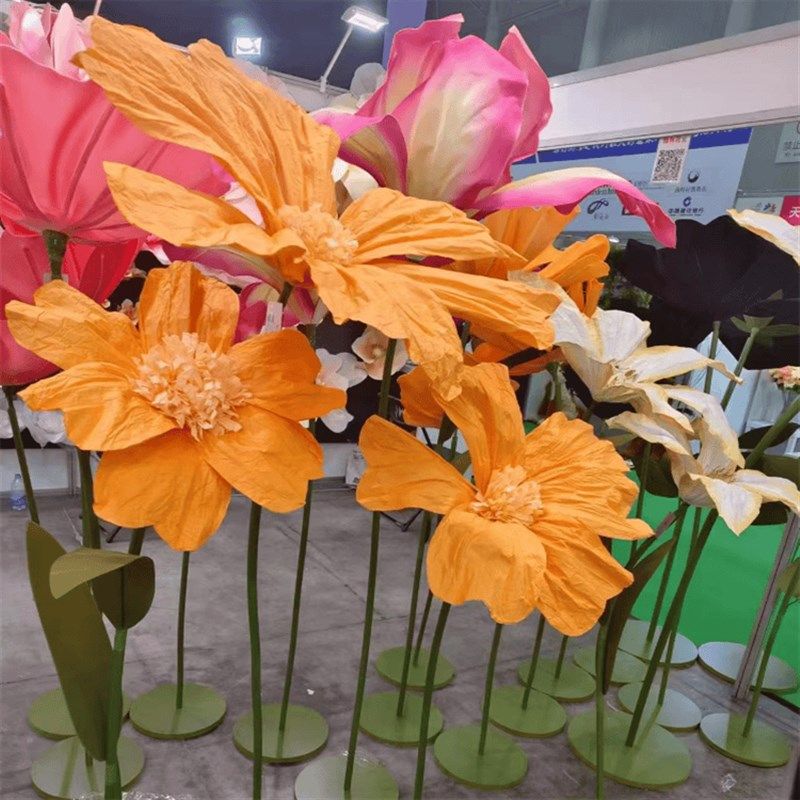 大型型花婚庆巨纸立体仿窗花手揉皱纹纸婚礼商场美陈橱真装饰布置