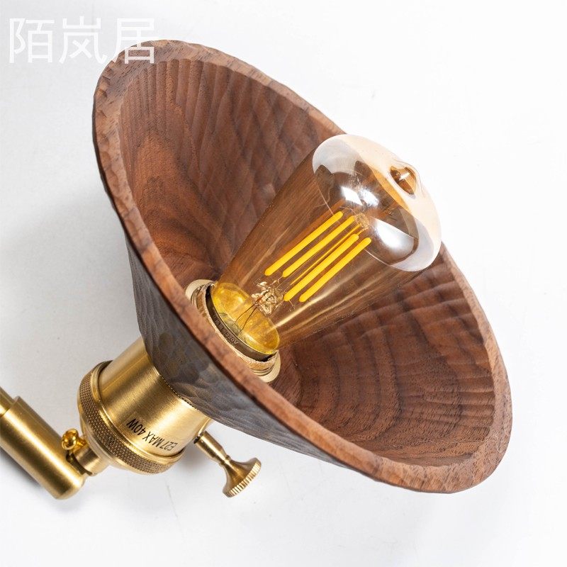 复古可头简灯卧室黄铜实木过道玄关手工壁约墙灯床转创意雕刻灯饰