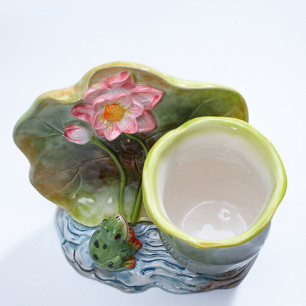 鲜创瓶陶瓷小园瓶欧式花意田花青蛙莲花桌面装饰摆件笔筒家居摆设
