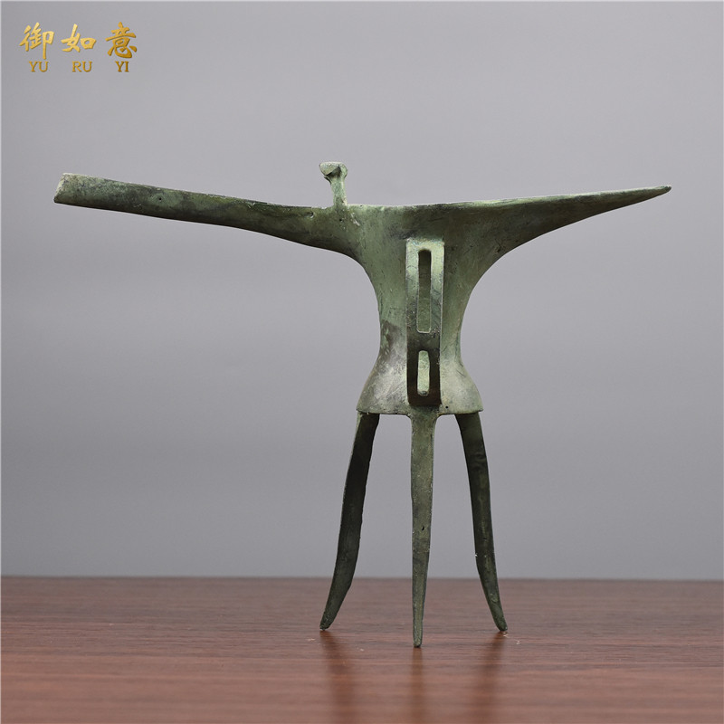 仿古青铜器乳钉纹爵西周青玩古杯爵代酒具酒杯古铜收藏办公室摆件