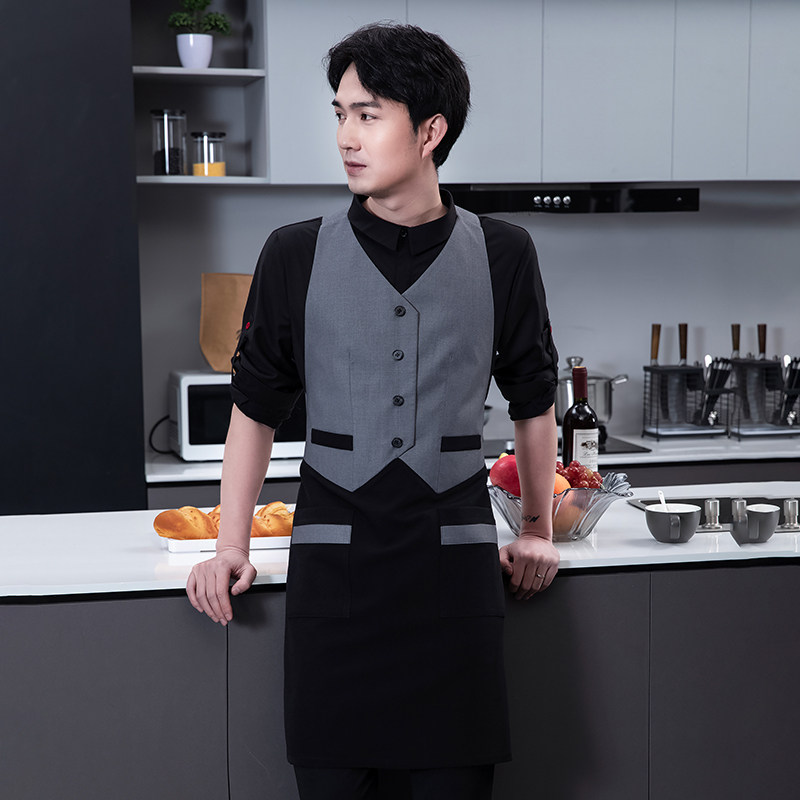 咖啡茶服务员K作围裙挂脖工TV水吧台西餐酒奶厅烧烤马甲男女定制