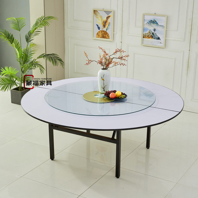 酒店家用酒席10人15人20人大圆桌子折叠圆桌圆台面板PVC圆形餐桌