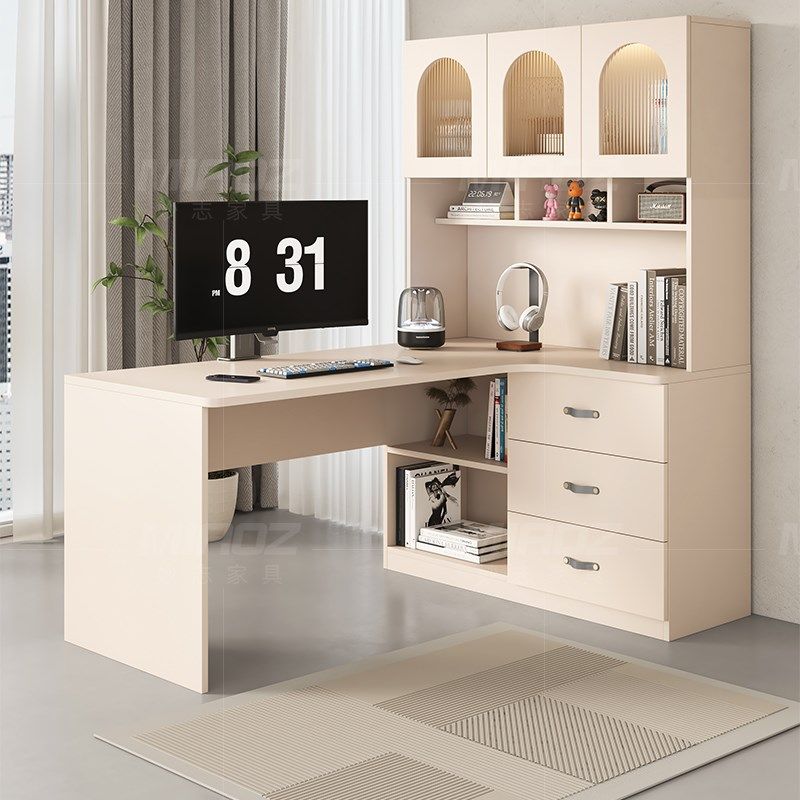 转角书桌书架一体组合桌子奶油风家用卧室学习桌实木办公桌电脑桌,住宅家具,转角桌,淘宝优惠券,粉丝福利购,淘宝优惠卷