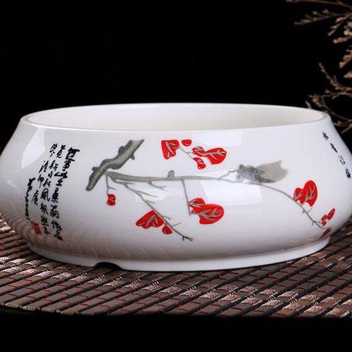 陶瓷烟灰缸大号家用客厅 中式茶台茶室多功能果皮茶渣缸 茶洗笔洗