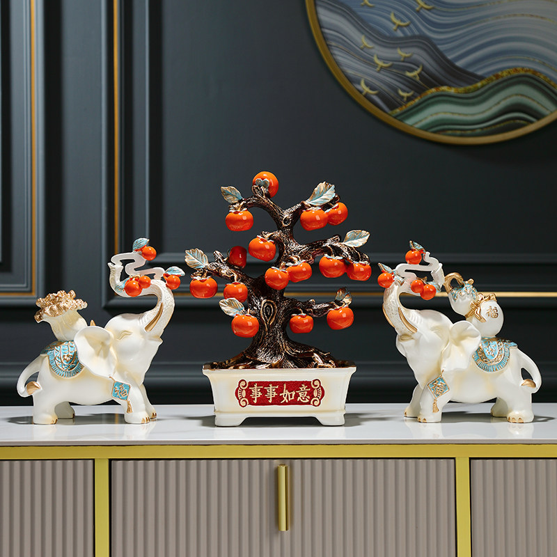 大象柿柿事事如意柿子摆件新家乔迁之喜客厅电视柜酒柜玄关装饰品