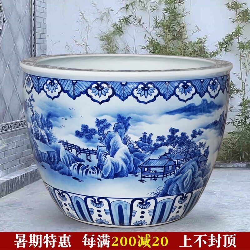 陶瓷鱼缸手绘青花瓷特大落地缸1米水缸荷花睡莲缸庭院水缸大型