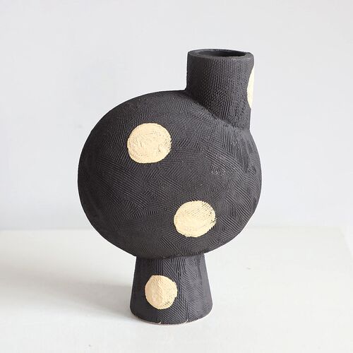 现代创意抽象艺术涂鸦粗陶罐子手绘波点陶瓷花器样板间装饰品摆件