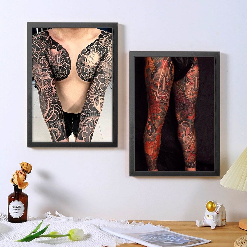 a4纹身海报相框传统刺青店画框装饰画客厅墙壁挂画背景画来图定制,家居饰品,现代装饰画,淘宝优惠券,粉丝福利购,淘宝优惠卷