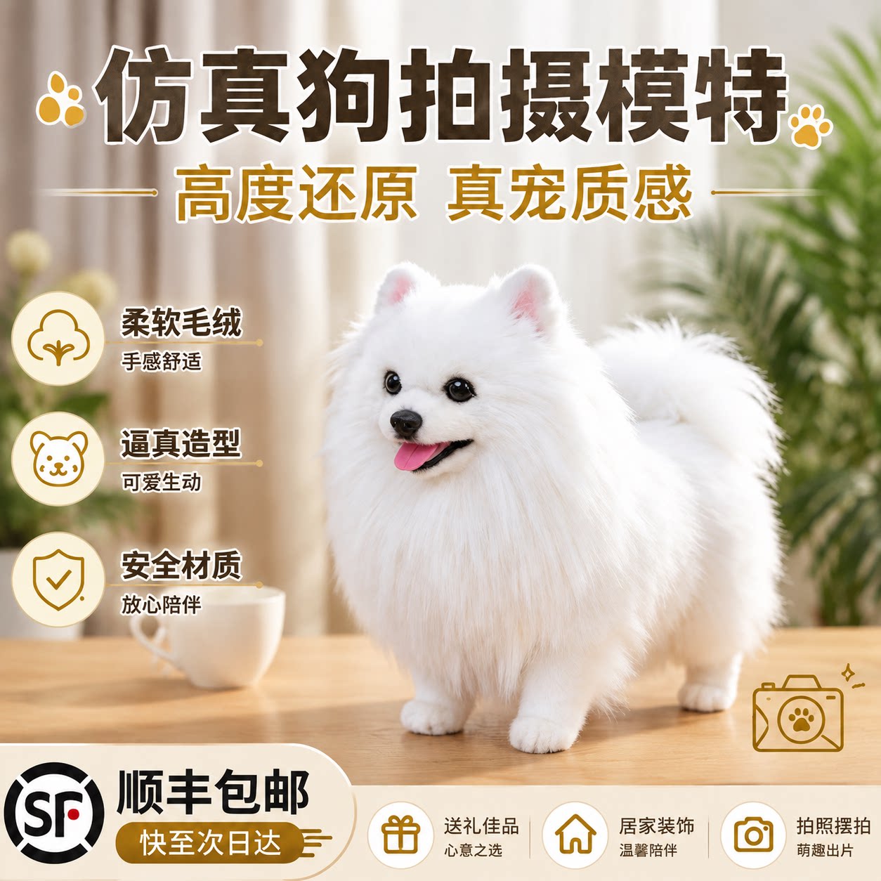 不易掉毛仿真博美玩偶