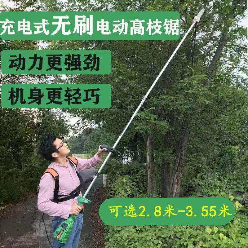 哈力电动高枝锯林场果树风景树高空电锯加长杆修剪锯树伐木充电式