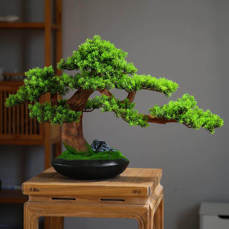 仿真植物盆景迎客松摆件新中式绿植客厅假树盆栽酒店装饰玄关造景