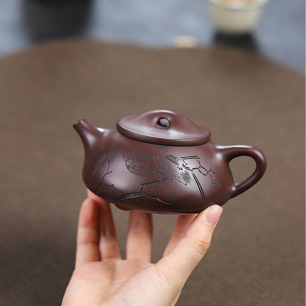 景舟石瓢原矿紫泥手工刻字画茶壶宜兴紫砂壶工堂直播供货源头茶具