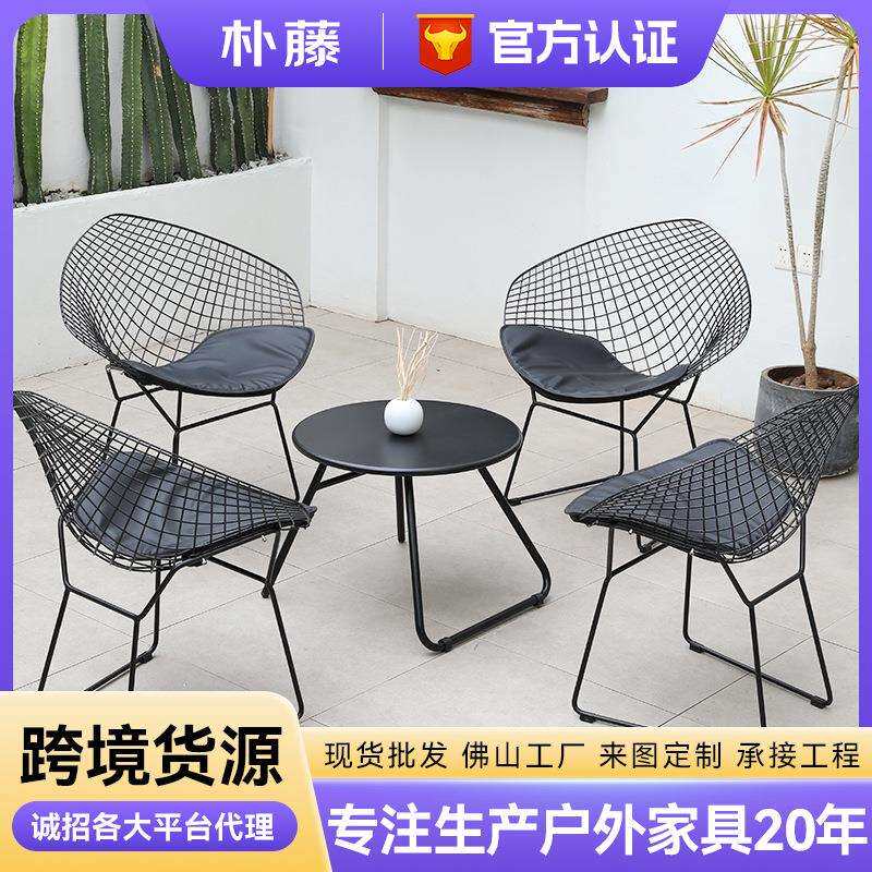 户外铁艺桌椅庭院露天阳台桌椅三件套组合房地产售楼部洽谈桌椅子