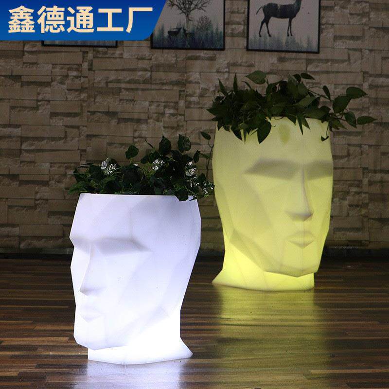 创意花盆发光人头花盆户外庭院落地灯度假酒店阳台装饰摆件坐凳