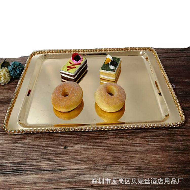 欧式蛋糕盘金属创意水果盘长方点心盘下午茶甜品台婚庆镀银摆件