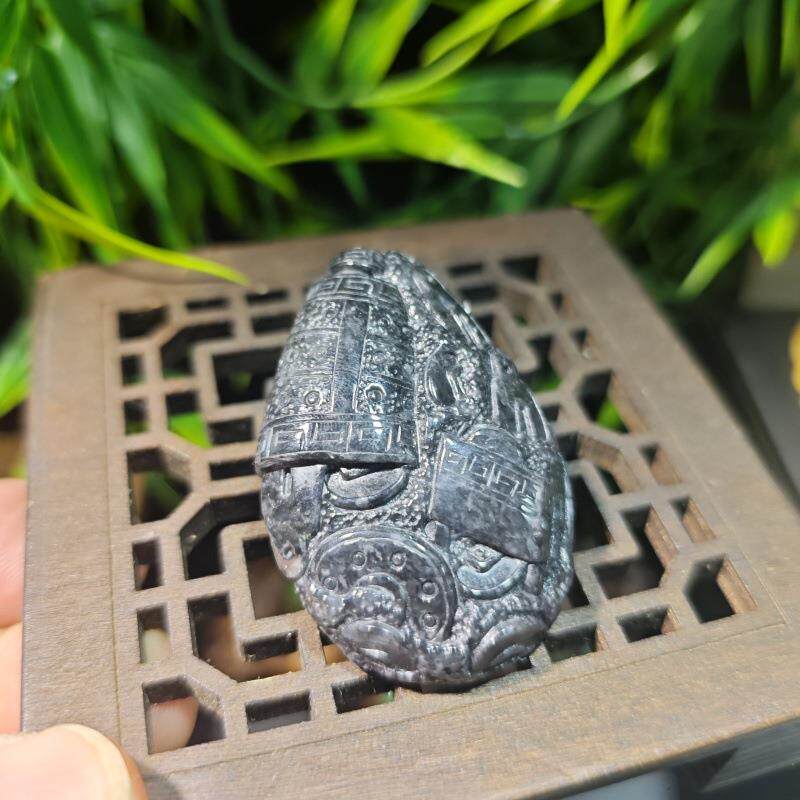 悦缅缘四会翡翠天光墟天然缅甸A货翡翠挂件翡翠手工乌鸡八破图