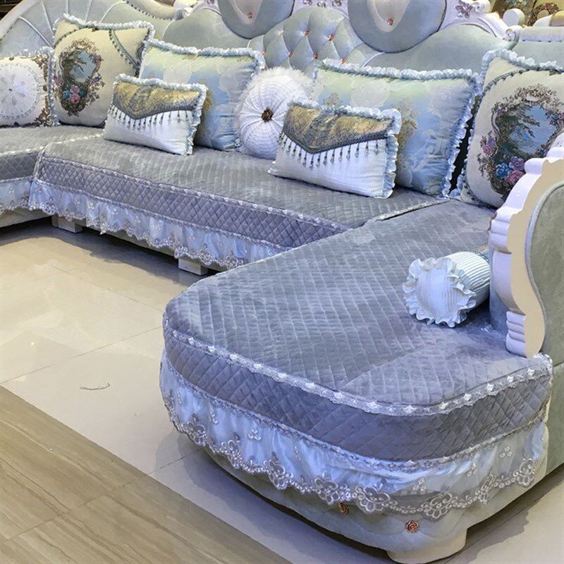 欧式沙发垫全包套罩通用U型简欧布艺定做毛绒坐垫套防滑沙发套罩