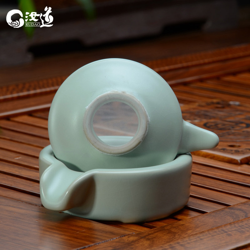 功夫茶具配件汝瓷茶滤网汝道汝窑开片漏斗过滤陶瓷茶漏组合滤茶器