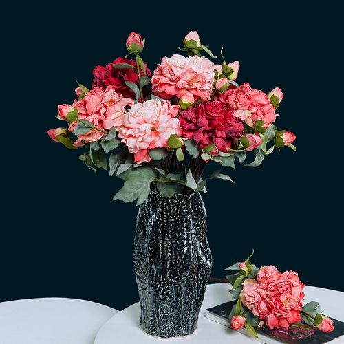 高档牡丹花假花仿真花摆设客厅花艺摆件插花绢花塑料花束装饰花卉