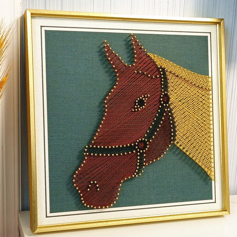 金甲战马 钉子绕线画 diy材料或成品 弦丝手工 团建手作 装饰画