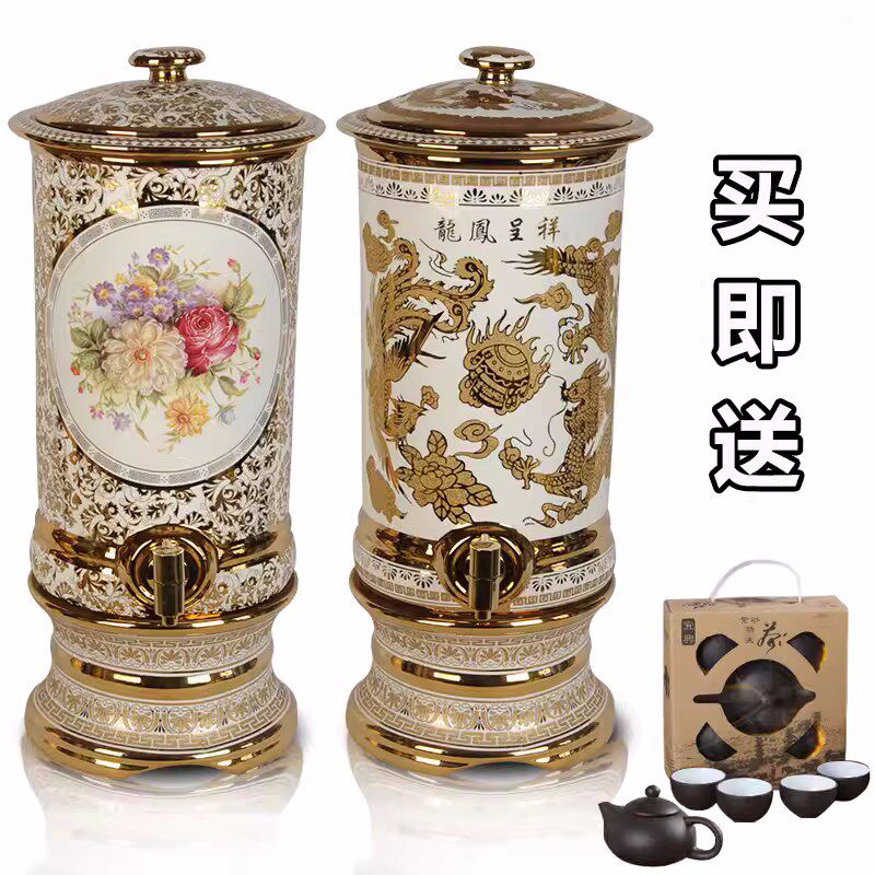 陶瓷水缸储水罐带龙头陶瓷净水器大号家用带过滤芯水桶泡茶饮水机