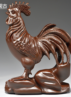 棕色木雕鸡十二生肖木头鸡摆件家居客厅补角吉祥物红木工艺品