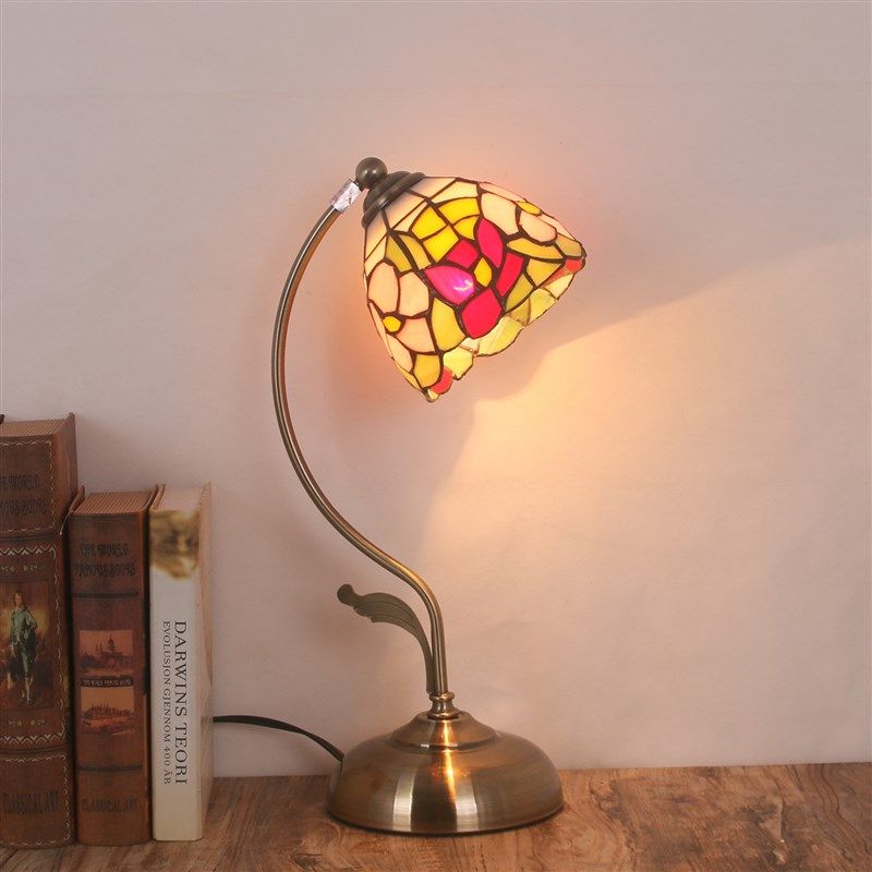 地中海风格台灯复古怀旧卧室床头欧式书桌护眼学习彩色玻璃装饰灯
