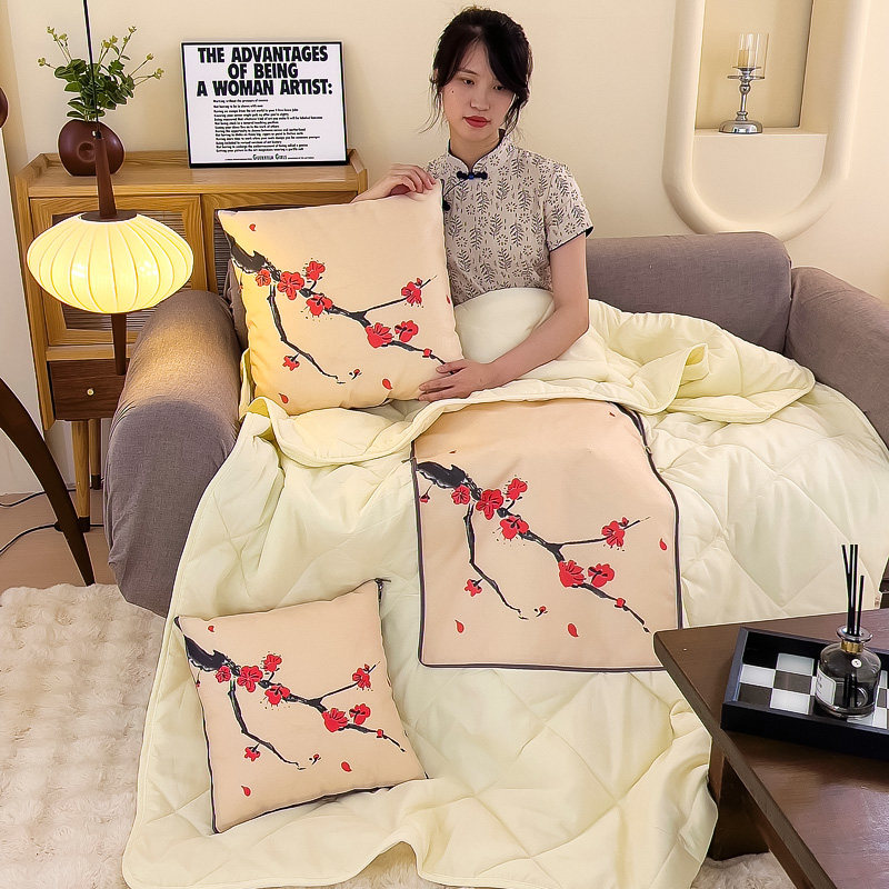 水墨风亚麻抱枕被两用二合一办公室午睡毯子车载靠垫枕多功能盖毯,居家布艺,抱枕被,淘宝优惠券,粉丝福利购,淘宝优惠卷