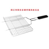 鸿发电镀烧烤架木柄烧烤网夹方形烤鱼夹大号加粗烤肉网牛排烧烤夹