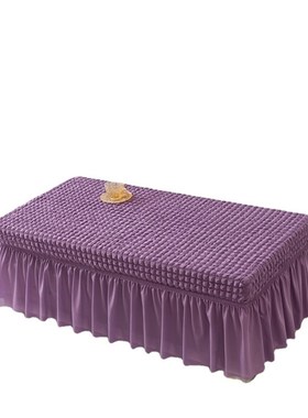 泡泡纱裙摆弹力桌套餐客厅长凳罩子弹力全包纯色防猫抓防尘纯紫色