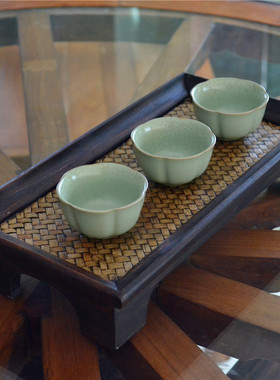 泰国木质编织托盘泰式水杯茶杯托盘茶盘酒店长方形托盘藤东南亚风