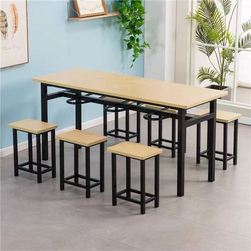 食堂餐桌椅长方形4人6人员工餐桌挂凳快餐小吃饭店分体组合经济型