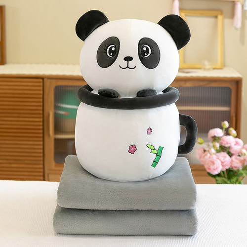 卡通熊猫空调被圆柱形抱枕靠垫男生款夏季睡觉枕头可爱宿舍午睡女