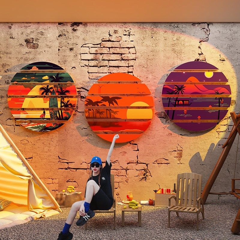 露营风餐饮酒馆饭店铺装饰品氛围布置摆件海边民宿背景墙面贴画纸,家居饰品,软装墙贴,淘宝优惠券,粉丝福利购,淘宝优惠卷