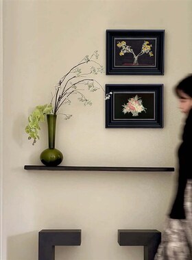 法式中古风客厅沙发背景墙装饰画黑色边框常玉高级感花卉玄关挂画