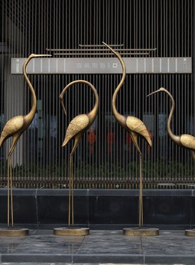 抽象仿铜仙鹤雕塑白鹭水池造景售楼部丹顶鹤模型庭院景观装饰摆件