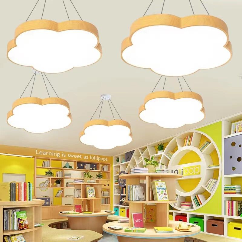 原木色木纹花朵灯幼儿园教室过道少儿艺术机构儿童乐园舞蹈房吊灯,家装灯饰光源,儿童房吸顶灯,淘宝优惠券,粉丝福利购,淘宝优惠卷