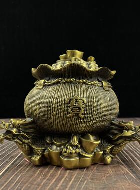 黄铜聚宝盆存钱罐龙头聚宝袋摆件家居办公室礼品