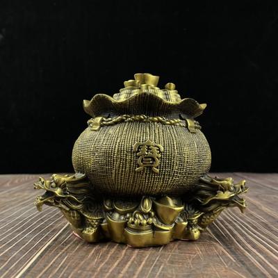 黄铜聚宝盆存钱罐龙头聚宝袋摆件家居办公室礼品