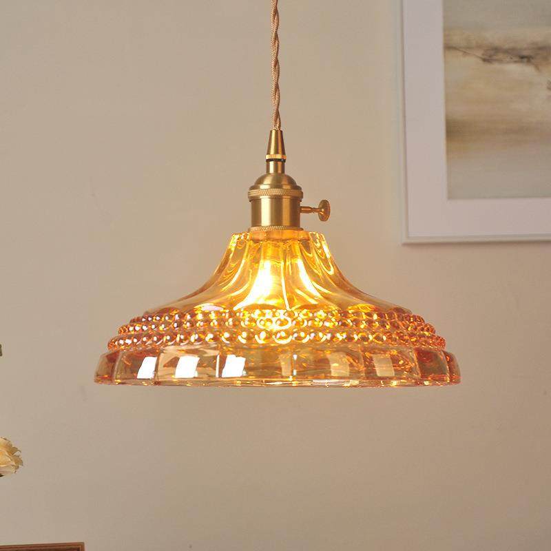 复古北欧黄铜玻璃吊灯民宿吧台餐厅床头灯创意个性咖啡奶茶店吊灯