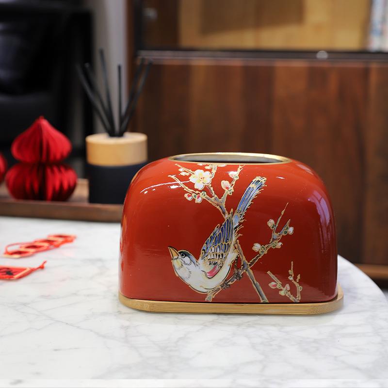 新中式陶瓷纸巾盒家用茶几摆件酒店桌面抽纸盒客厅创意ins收纳盒