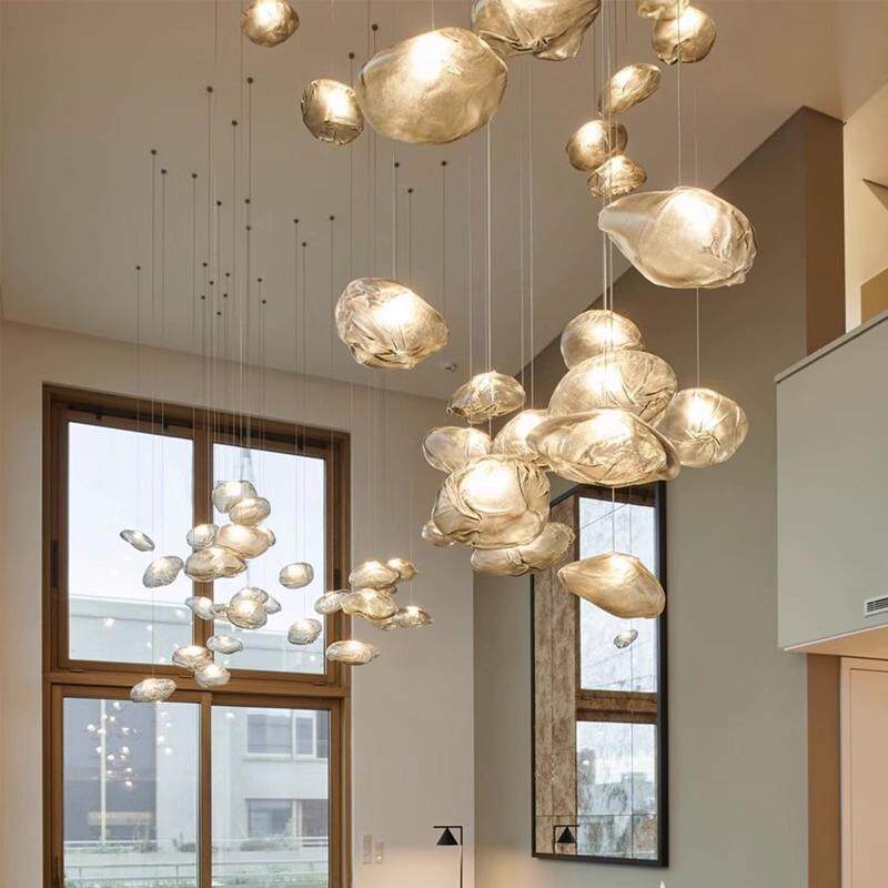 设计师云朵玻璃吊灯餐厅奶茶服装店复式楼客厅售楼部楼梯长线吊灯