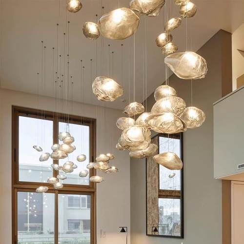 设计师云朵玻璃吊灯餐厅奶茶服装店复式楼客厅售楼部楼梯长线吊灯