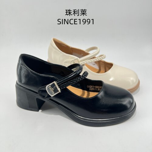 珠利莱漆皮粗跟水钻玛丽珍鞋