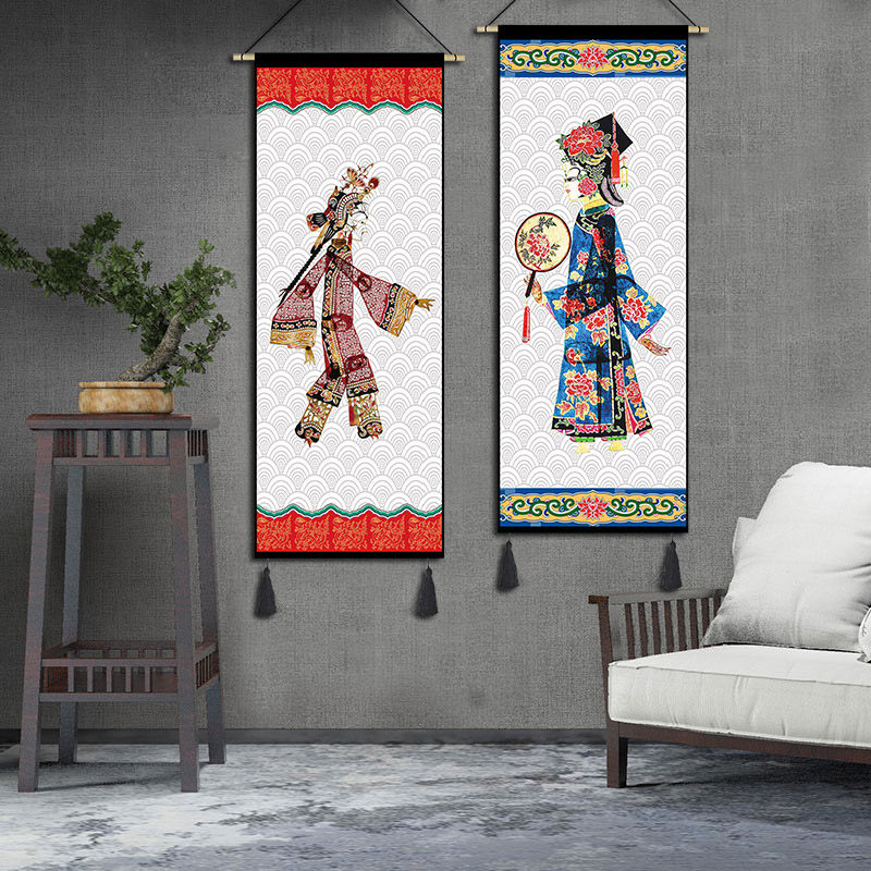 中式京剧挂布皮影挂画布艺展厅客厅背景装饰画茶楼壁画挂毯古典画